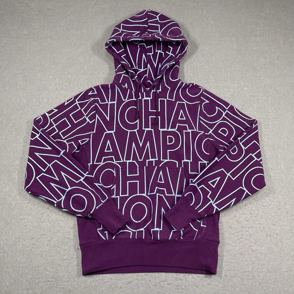 Champion Reverse Wave Hoodie Womens‎ Small Purple AOP Relaxed Baggy Pullover